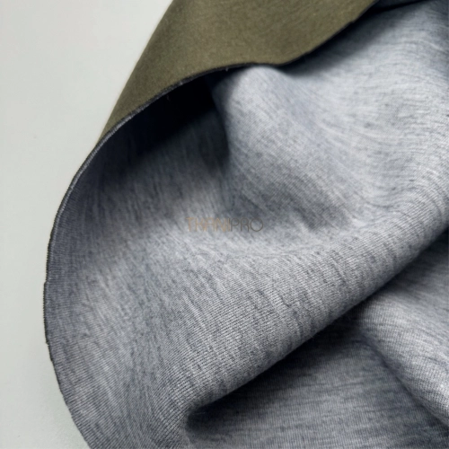 Трикотаж двухсторонний цвет болотный и серый меланж, арт. D2N2018-4