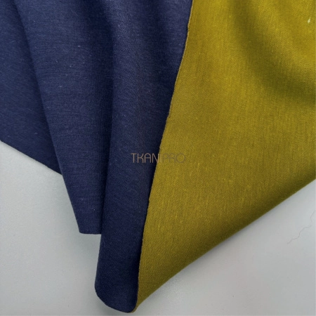 Пальтовый трикотаж двухсторонний цвет охра и синий, арт. D2N2018-6