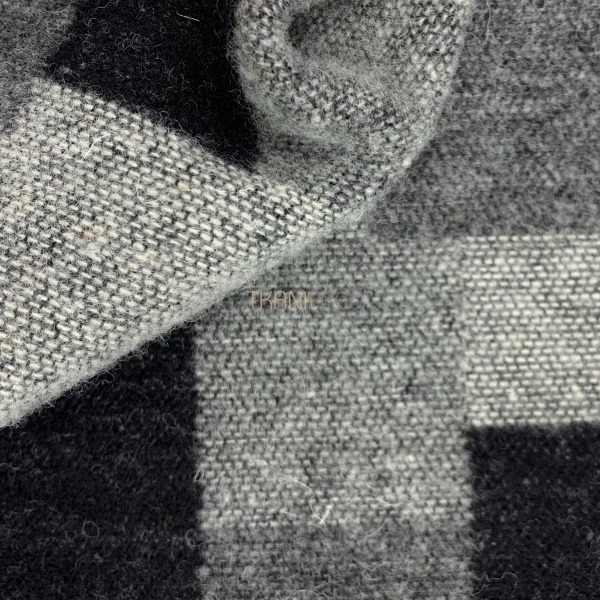 Пальтовая шерсть в клетку, арт. IW1018-11 цвет черный и серый