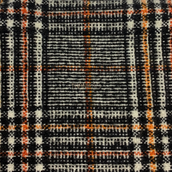 Ткань пальтовая клетка, арт. W3108-2 цвет черный, белый, оранжевый и желтый