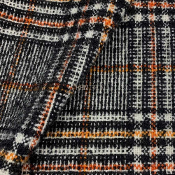 Ткань пальтовая клетка, арт. W3108-2 цвет черный, белый, оранжевый и желтый