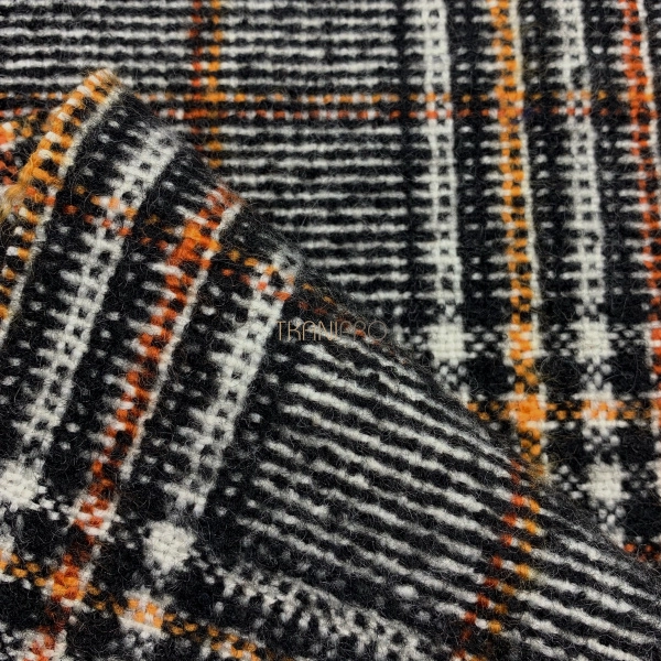 Ткань пальтовая клетка, арт. W3108-2 цвет черный, белый, оранжевый и желтый