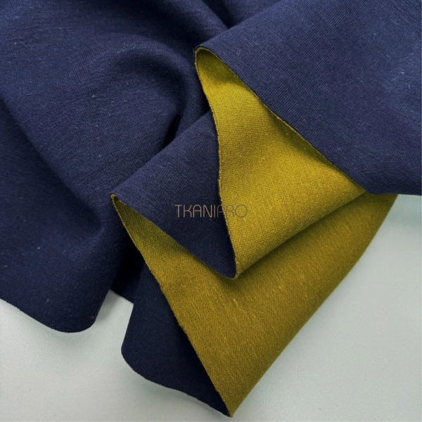 Пальтовый трикотаж двухсторонний цвет охра и синий, арт. D2N2018-6