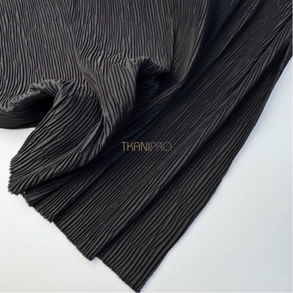 Ткань гофре жатка костюмная цвет черный, арт. PLS2919-15