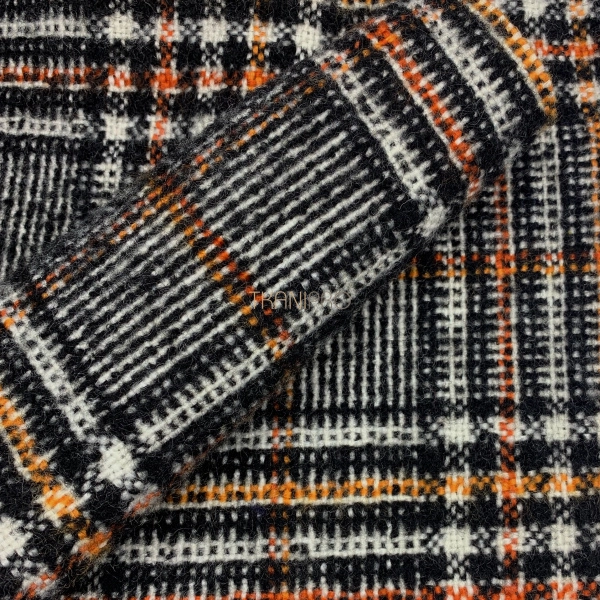 Ткань пальтовая клетка, арт. W3108-2 цвет черный, белый, оранжевый и желтый