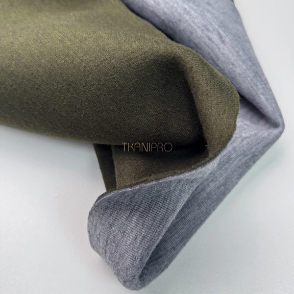 Трикотаж двухсторонний цвет болотный и серый меланж, арт. D2N2018-4