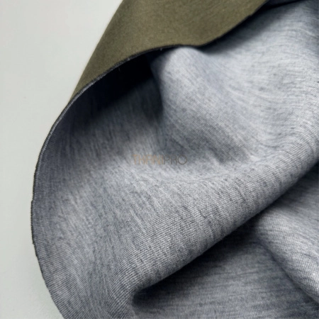 Трикотаж двухсторонний цвет болотный и серый меланж, арт. D2N2018-4
