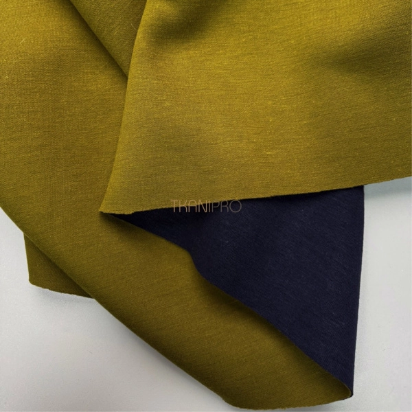 Пальтовый трикотаж двухсторонний цвет охра и синий, арт. D2N2018-6