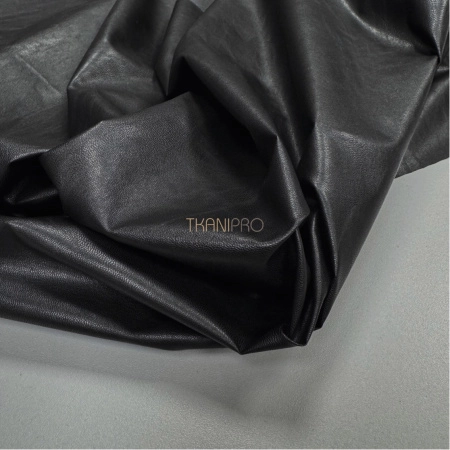 Плащевая курточная ткань под кожу, арт. PL0220-7 цвет черный