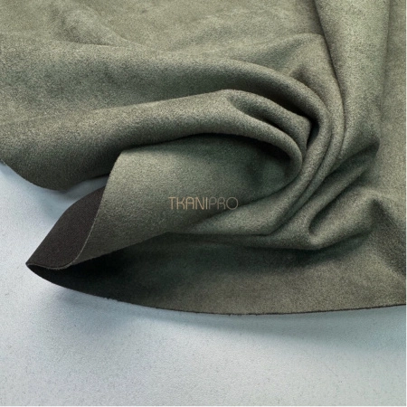 Замша на трикотажной основе  цвет хаки, арт. M1344-14