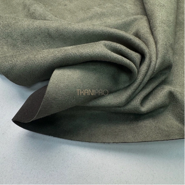 Замша на трикотажной основе  цвет хаки, арт. M1344-14