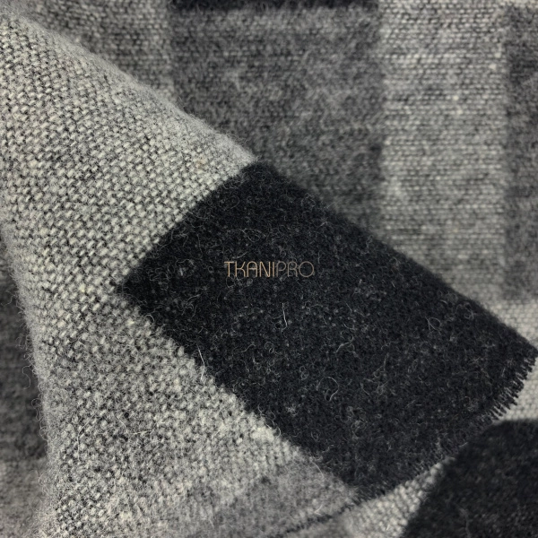 Пальтовая шерсть в клетку, арт. IW1018-11 цвет черный и серый