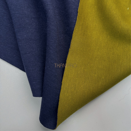 Пальтовый трикотаж двухсторонний цвет охра и синий, арт. D2N2018-6