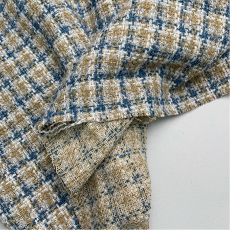 Костюмный твид цвет бежевый, голубой, белый, арт. CT1726-1
