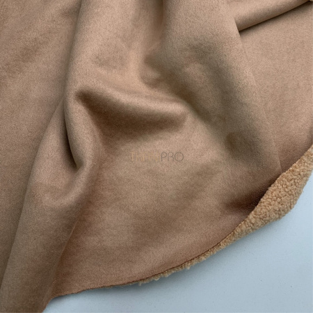 Ткань мех барашек на замше, арт. W2KV1002-1 цвет песочный бежевый