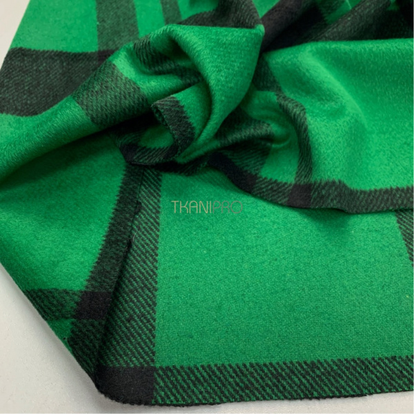 Пальтовая ткань сукно клетка, арт. KP6125-9 цвет зеленый и черный