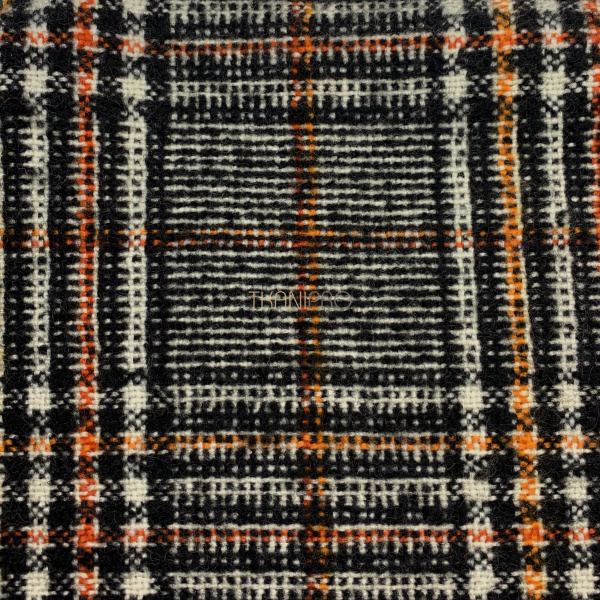 Ткань пальтовая клетка, арт. W3108-2 цвет черный, белый, оранжевый и желтый