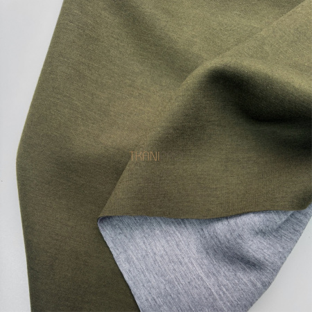 Трикотаж двухсторонний цвет болотный и серый меланж, арт. D2N2018-4