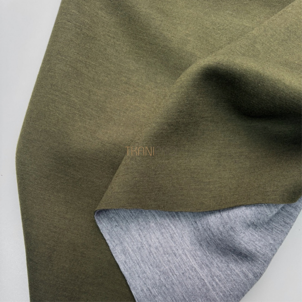 Трикотаж двухсторонний цвет болотный и серый меланж, арт. D2N2018-4