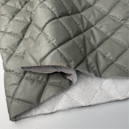 Стеганая кожа на синтепоне цвет хаки Ромб 5*5, арт. PS0220-3