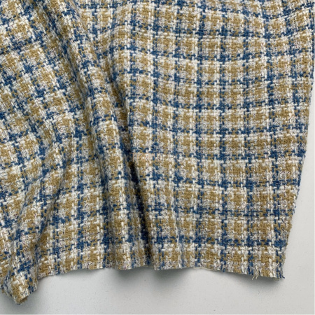 Костюмный твид цвет бежевый, голубой, белый, арт. CT1726-1