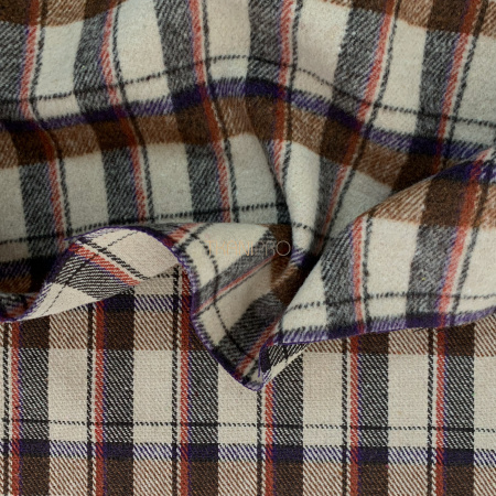 Костюмная ткань клетка, арт. KP4431-1 цвет бежевый, коричневый, кирпичный и фиолетовый