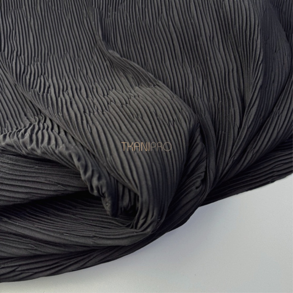 Ткань гофре жатка костюмная цвет черный, арт. PLS2919-15