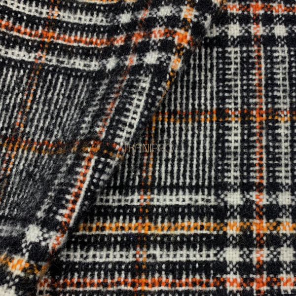 Ткань пальтовая клетка, арт. W3108-2 цвет черный, белый, оранжевый и желтый