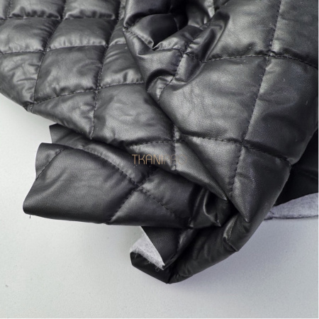 Стеганая кожа на синтепоне цвет черный Ромб 5*5, арт. PS0220-7