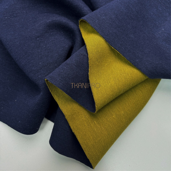 Пальтовый трикотаж двухсторонний цвет охра и синий, арт. D2N2018-6