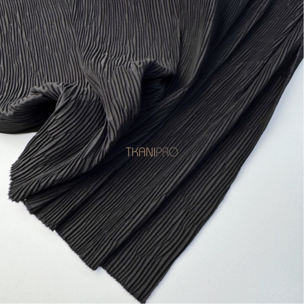 Ткань гофре жатка костюмная цвет черный, арт. PLS2919-15