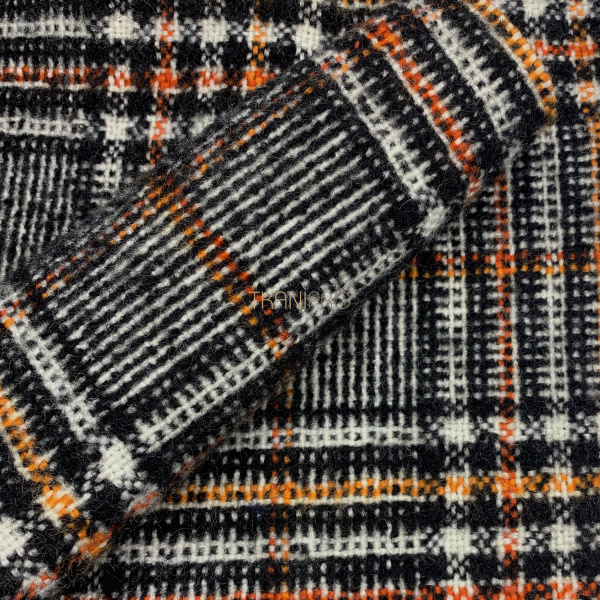 Ткань пальтовая клетка, арт. W3108-2 цвет черный, белый, оранжевый и желтый