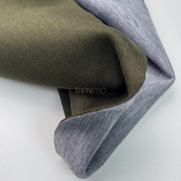 Трикотаж двухсторонний цвет болотный и серый меланж, арт. D2N2018-4