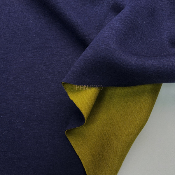 Пальтовый трикотаж двухсторонний цвет охра и синий, арт. D2N2018-6