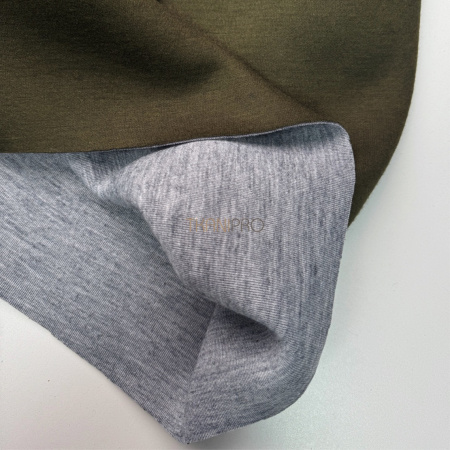 Трикотаж двухсторонний цвет болотный и серый меланж, арт. D2N2018-4