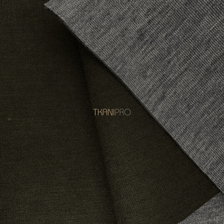 Пальтовый трикотаж двухсторонний, арт. D2N2018-4 цвет болотный и серый меланж