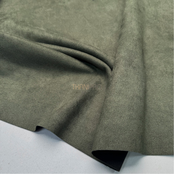 Замша на трикотажной основе  цвет хаки, арт. M1344-14