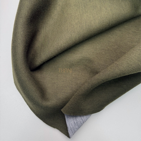 Трикотаж двухсторонний цвет болотный и серый меланж, арт. D2N2018-4