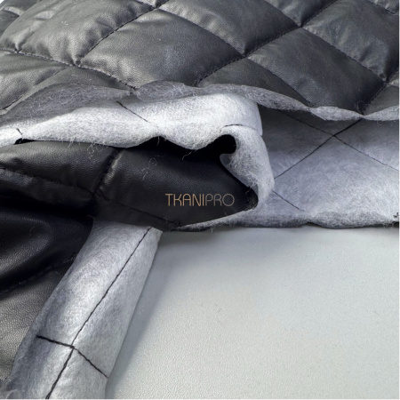 Стеганая кожа на синтепоне цвет черный Ромб 5*5, арт. PS0220-7