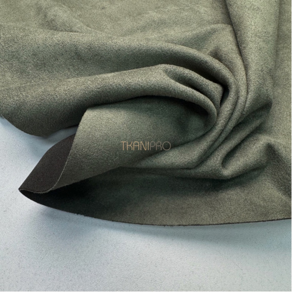 Замша на трикотажной основе  цвет хаки, арт. M1344-14